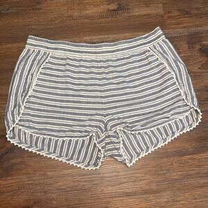 Madewell Oahu Cover-Up Shorts in Stripe White blue pom pom trim MEDIUM cotton